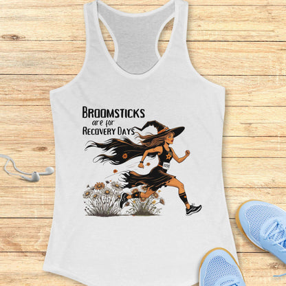 Funny Halloween Running Racerback Tank Top for Women Broomsticks Are for Recovery Days
