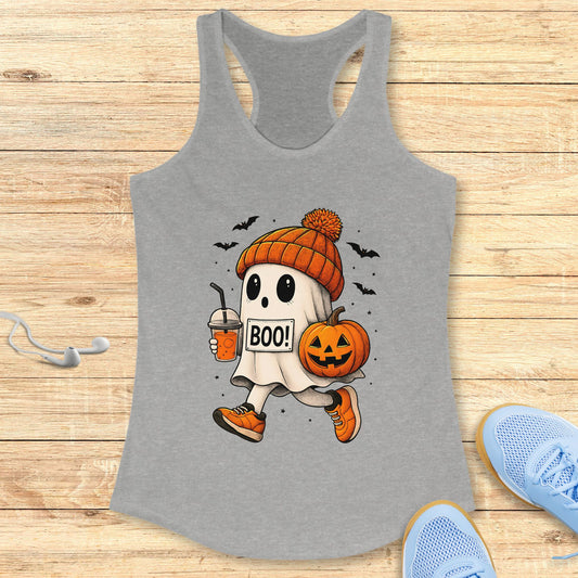 Halloween Running Racerback Tank Top for Women Boo Running Ghost