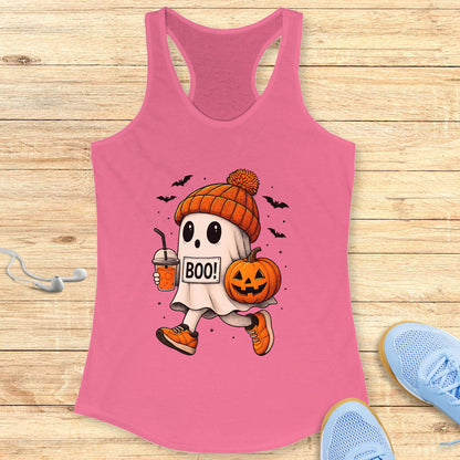 Halloween Running Racerback Tank Top for Women Boo Running Ghost