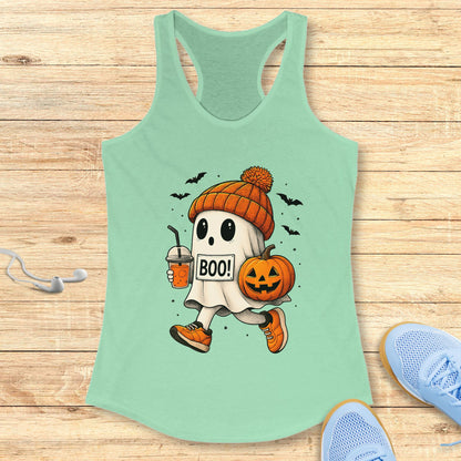 Halloween Running Racerback Tank Top for Women Boo Running Ghost