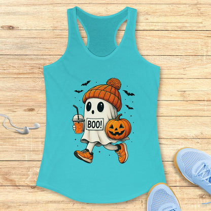 Halloween Running Racerback Tank Top for Women Boo Running Ghost