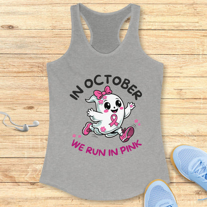 Halloween Running Racerback Tank Top for Women Breast Cancer Awareness