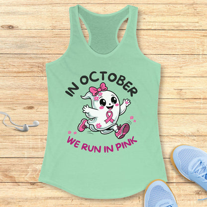 Halloween Running Racerback Tank Top for Women Breast Cancer Awareness