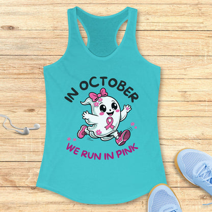 Halloween Running Racerback Tank Top for Women Breast Cancer Awareness