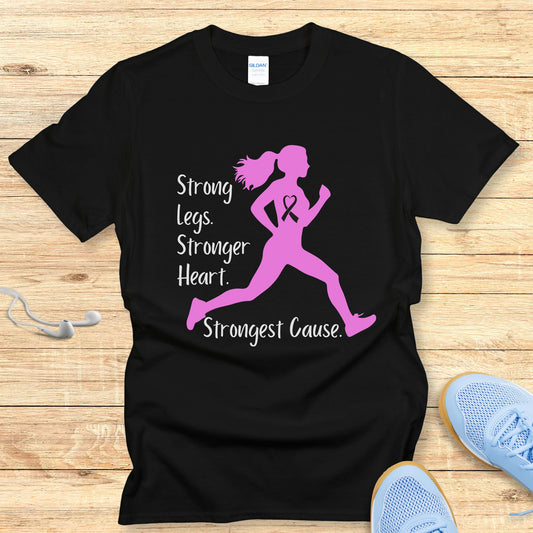 Running Shirt for Women T-Shirt Breast Cancer Awareness Strongest Cause