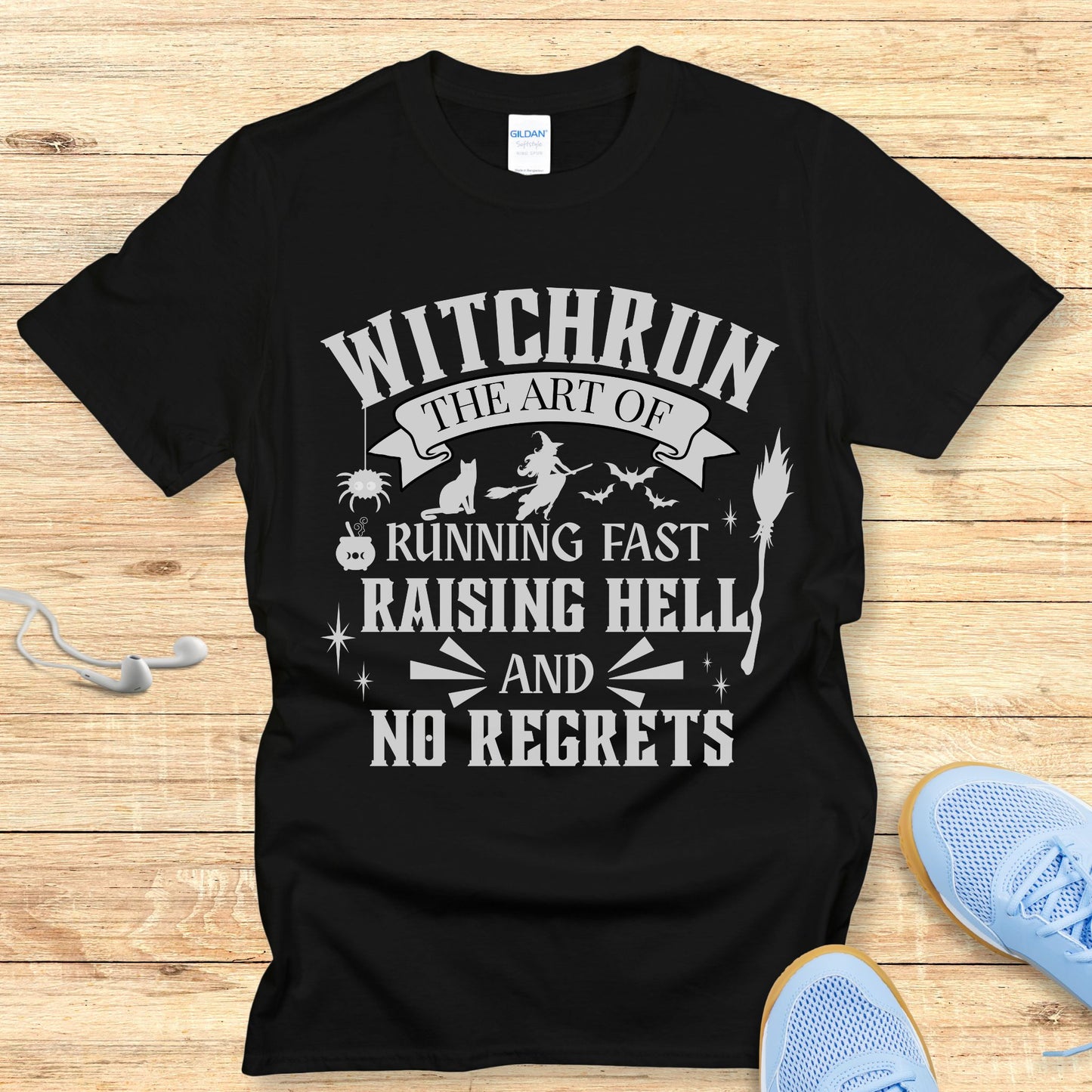 Halloween Funny Running Shirt for Women T-Shirt Witchrun Art