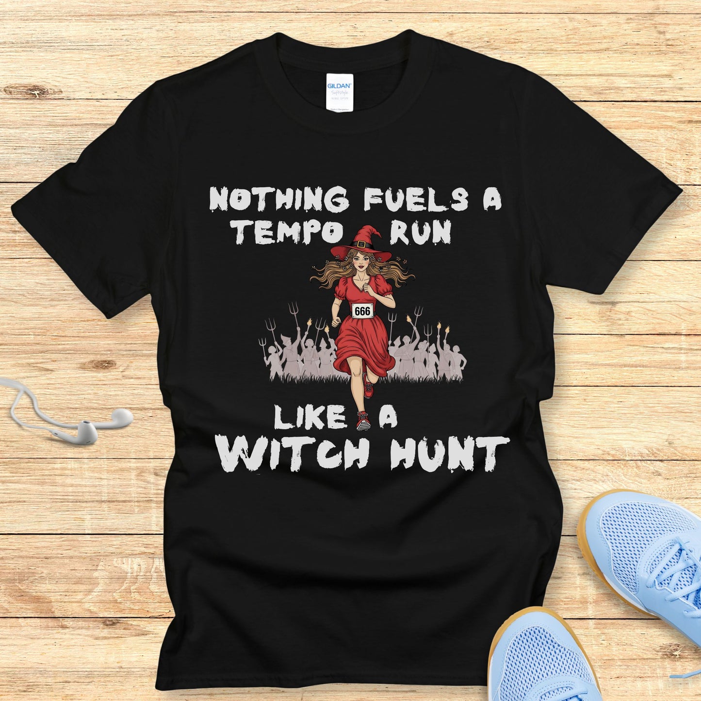 Halloween Funny Running Shirt for Women T-Shirt Witch Hunt Tempo Run