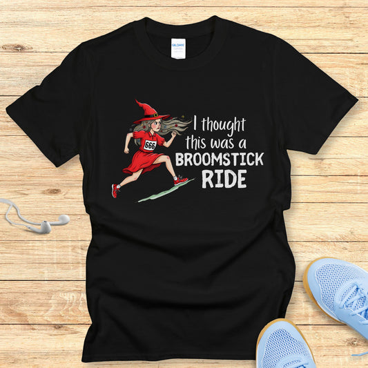 Halloween Funny Running Shirt for Women T-Shirt Broomstick Ride