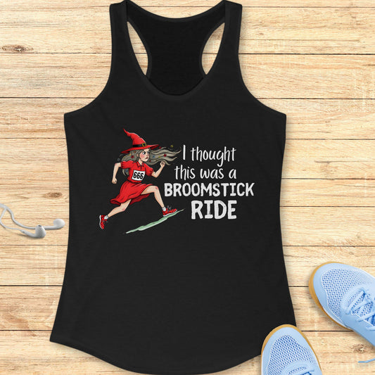 Halloween Funny Running Racerback Tank Top for Women Broomstick Ride