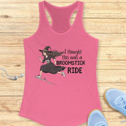 Halloween Funny Running Racerback Tank Top for Women Broomstick Ride