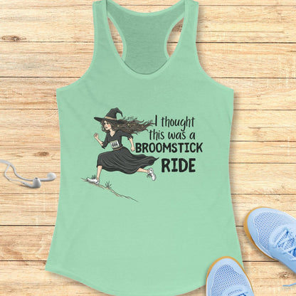 Halloween Funny Running Racerback Tank Top for Women Broomstick Ride