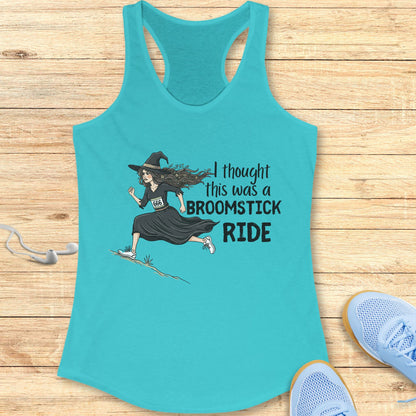 Halloween Funny Running Racerback Tank Top for Women Broomstick Ride