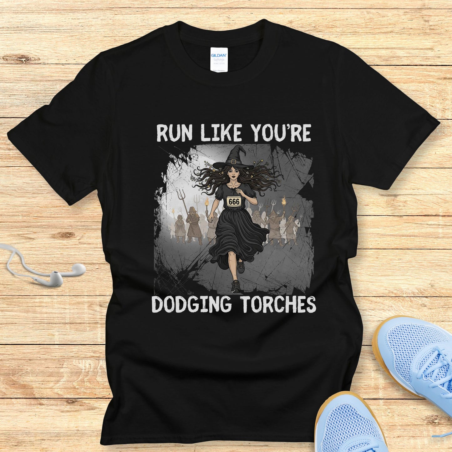 Halloween Funny Running Shirt for Women T-Shirt Dodging Torches