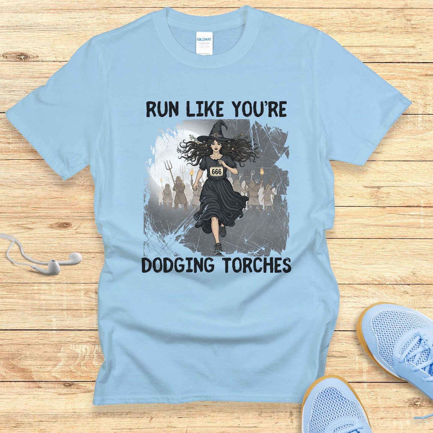 Halloween Funny Running Shirt for Women T-Shirt Dodging Torches