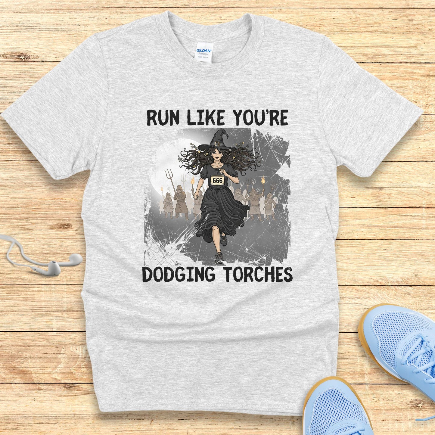 Halloween Funny Running Shirt for Women T-Shirt Dodging Torches