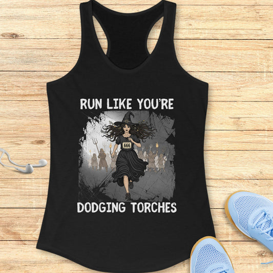 Halloween Funny Running Racerback Tank Top for Women Dodging Torches