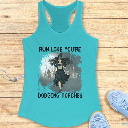 Halloween Funny Running Racerback Tank Top for Women Dodging Torches
