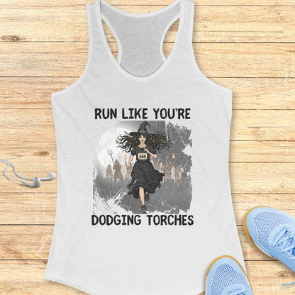 Halloween Funny Running Racerback Tank Top for Women Dodging Torches