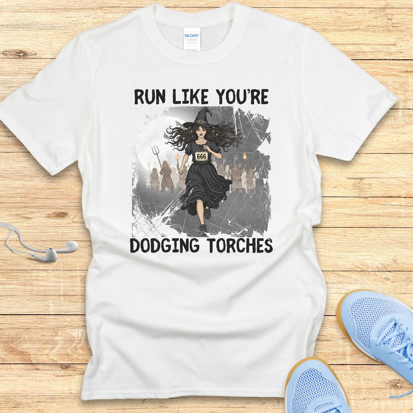 Halloween Funny Running Shirt for Women T-Shirt Dodging Torches