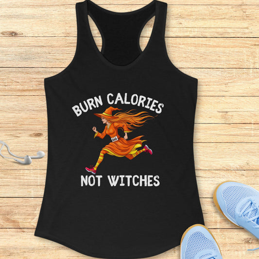 Halloween Funny Running Racerback Tank Top for Women Burn Calories