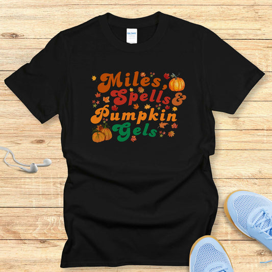 Halloween Funny Running Shirt for Women T-Shirt Miles Spells