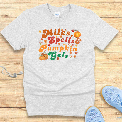 Halloween Funny Running Shirt for Women T-Shirt Miles Spells