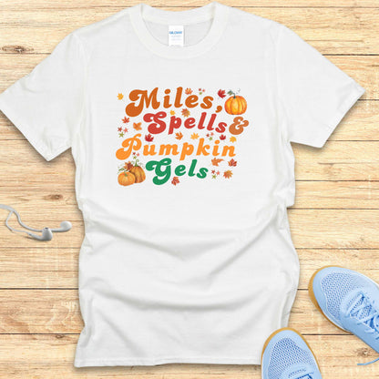 Halloween Funny Running Shirt for Women T-Shirt Miles Spells