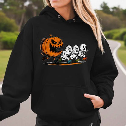 Halloween Funny Running Hoodie Sweatshirt for Women Pumpkin and Ghosts