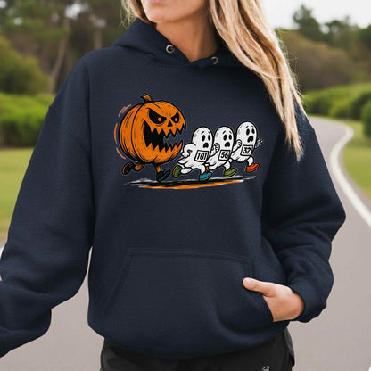 Halloween Funny Running Hoodie Sweatshirt for Women Pumpkin and Ghosts