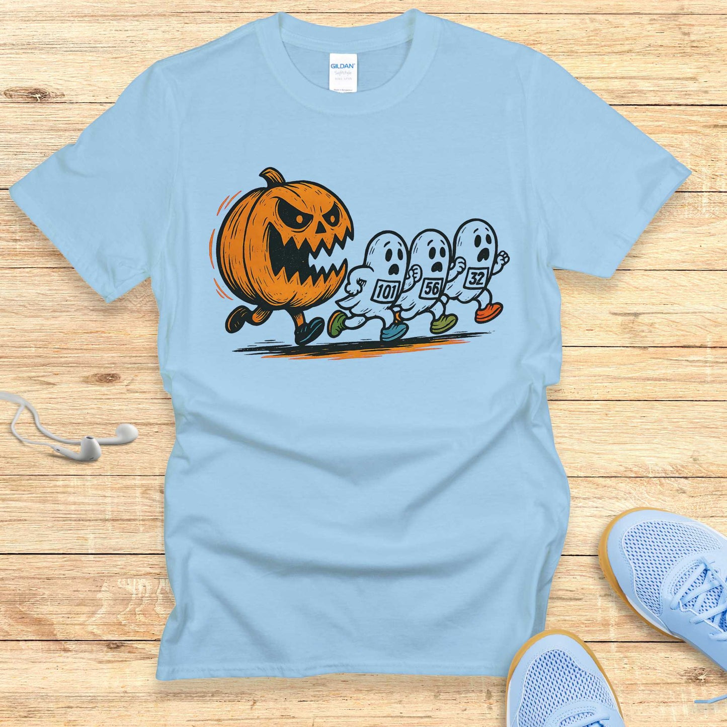 Halloween Funny Running Shirt for Women T-Shirt Pumpkin and Ghosts