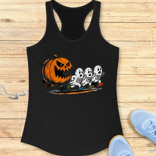 Halloween Funny Running Racerback Tank Top for Women Pumpkin and Ghosts