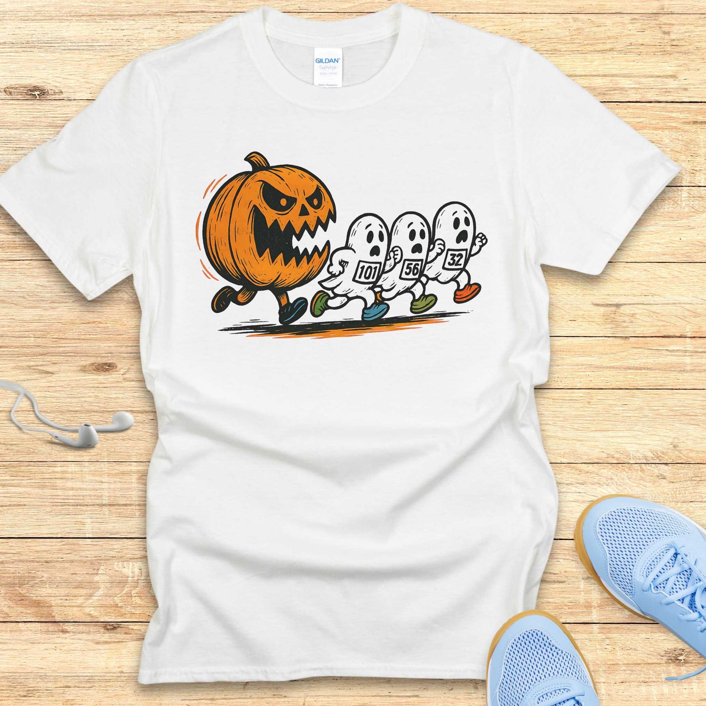 Halloween Funny Running Shirt for Women T-Shirt Pumpkin and Ghosts