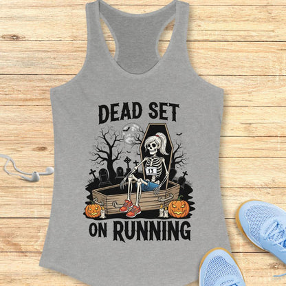Halloween Funny Running Racerback Tank Top for Women Dead Set On Running