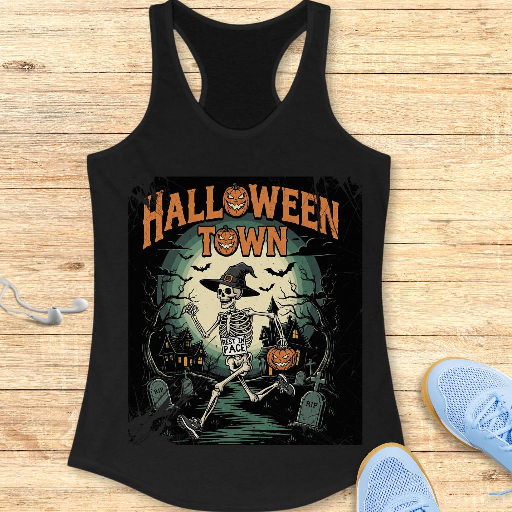 Halloween Funny Running Racerback Tank Top for Women Halloween Town