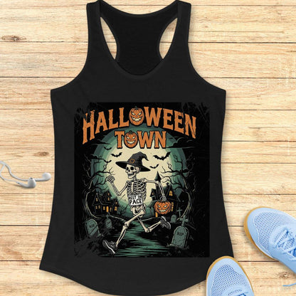 Halloween Funny Running Racerback Tank Top for Women Halloween Town