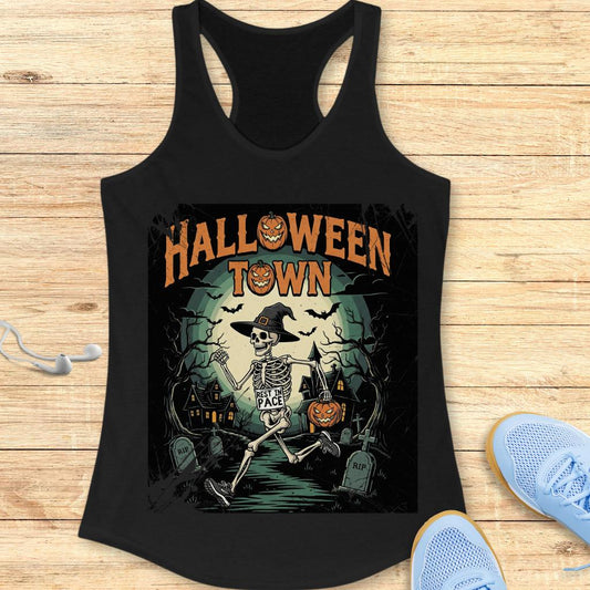 Halloween Funny Running Racerback Tank Top for Women Halloween Town
