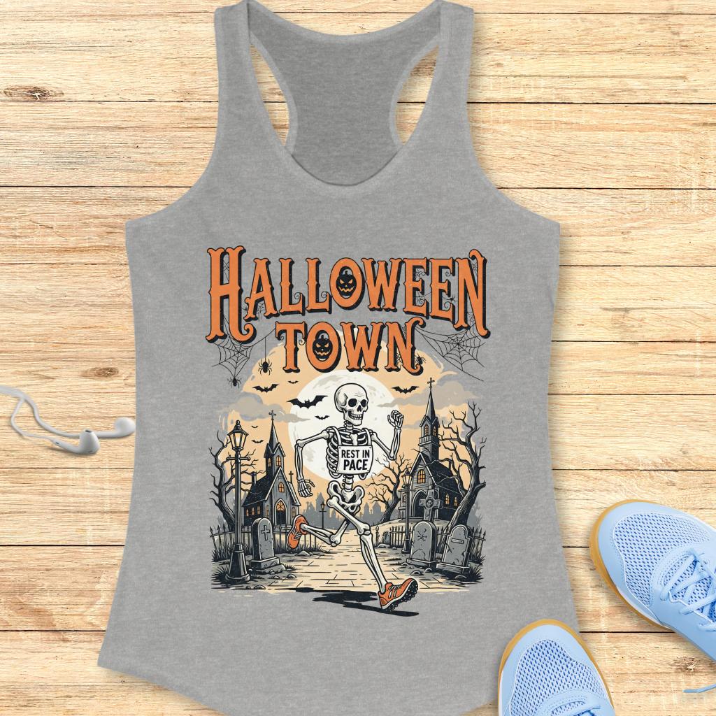 Halloween Funny Running Racerback Tank Top for Women Halloween Town