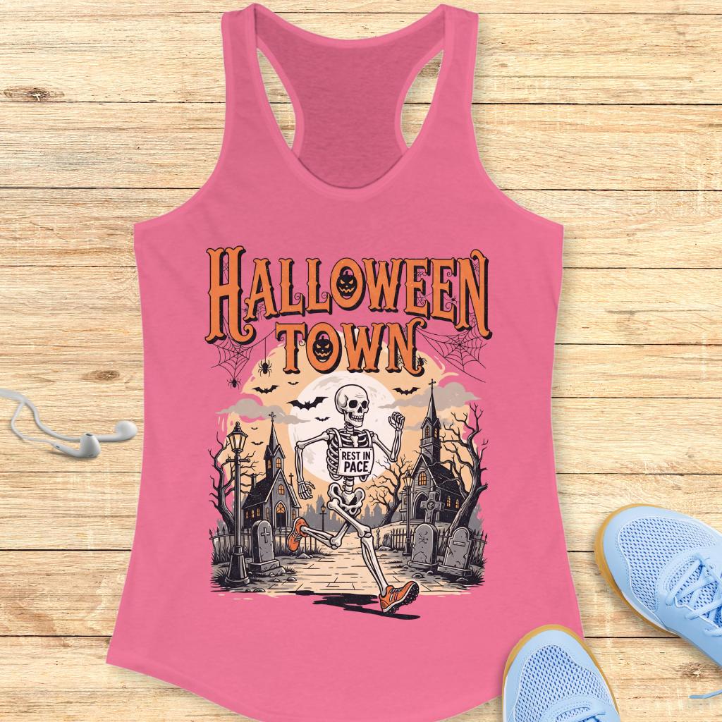 Halloween Funny Running Racerback Tank Top for Women Halloween Town