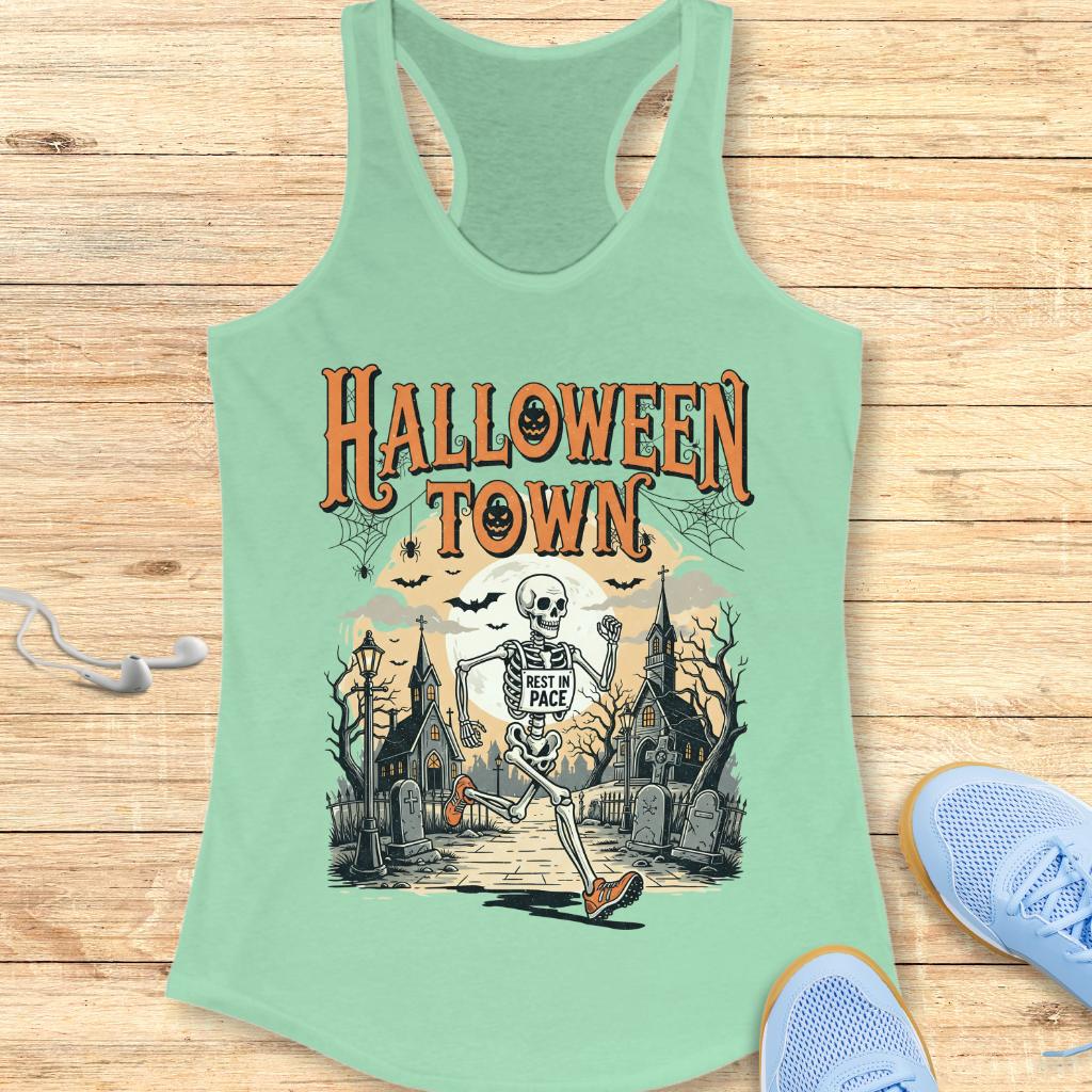 Halloween Funny Running Racerback Tank Top for Women Halloween Town