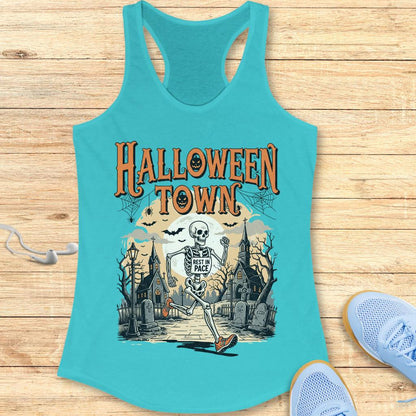 Halloween Funny Running Racerback Tank Top for Women Halloween Town