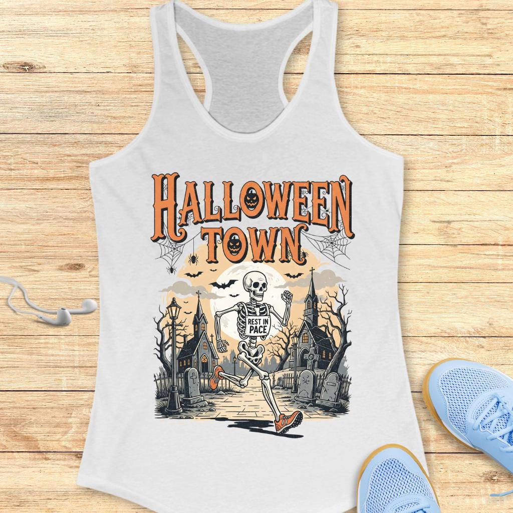 Halloween Funny Running Racerback Tank Top for Women Halloween Town