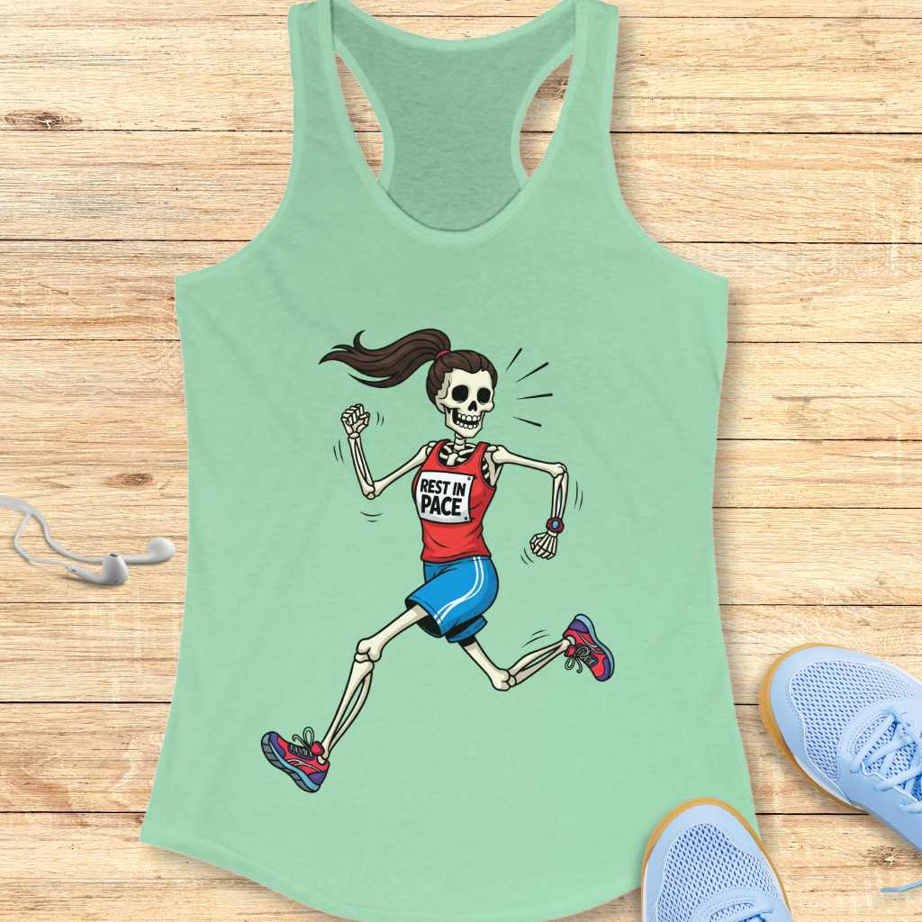 Halloween Funny Running  Racerback Tank Top for Women Rest in Pace