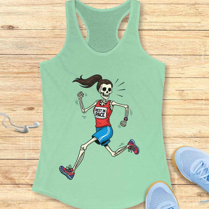 Halloween Funny Running  Racerback Tank Top for Women Rest in Pace