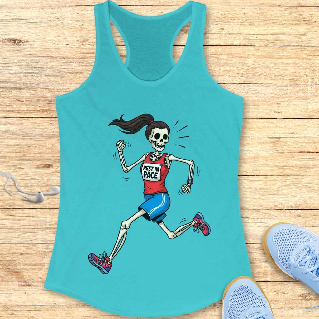 Halloween Funny Running  Racerback Tank Top for Women Rest in Pace