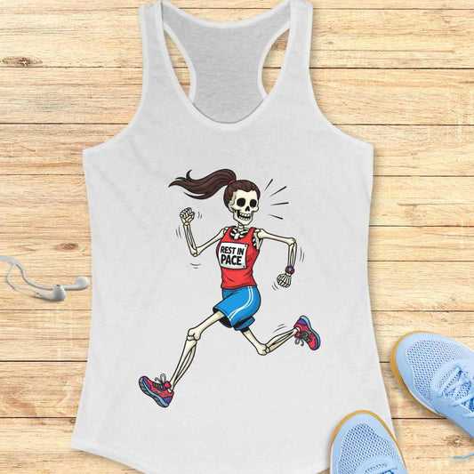Halloween Funny Running  Racerback Tank Top for Women Rest in Pace