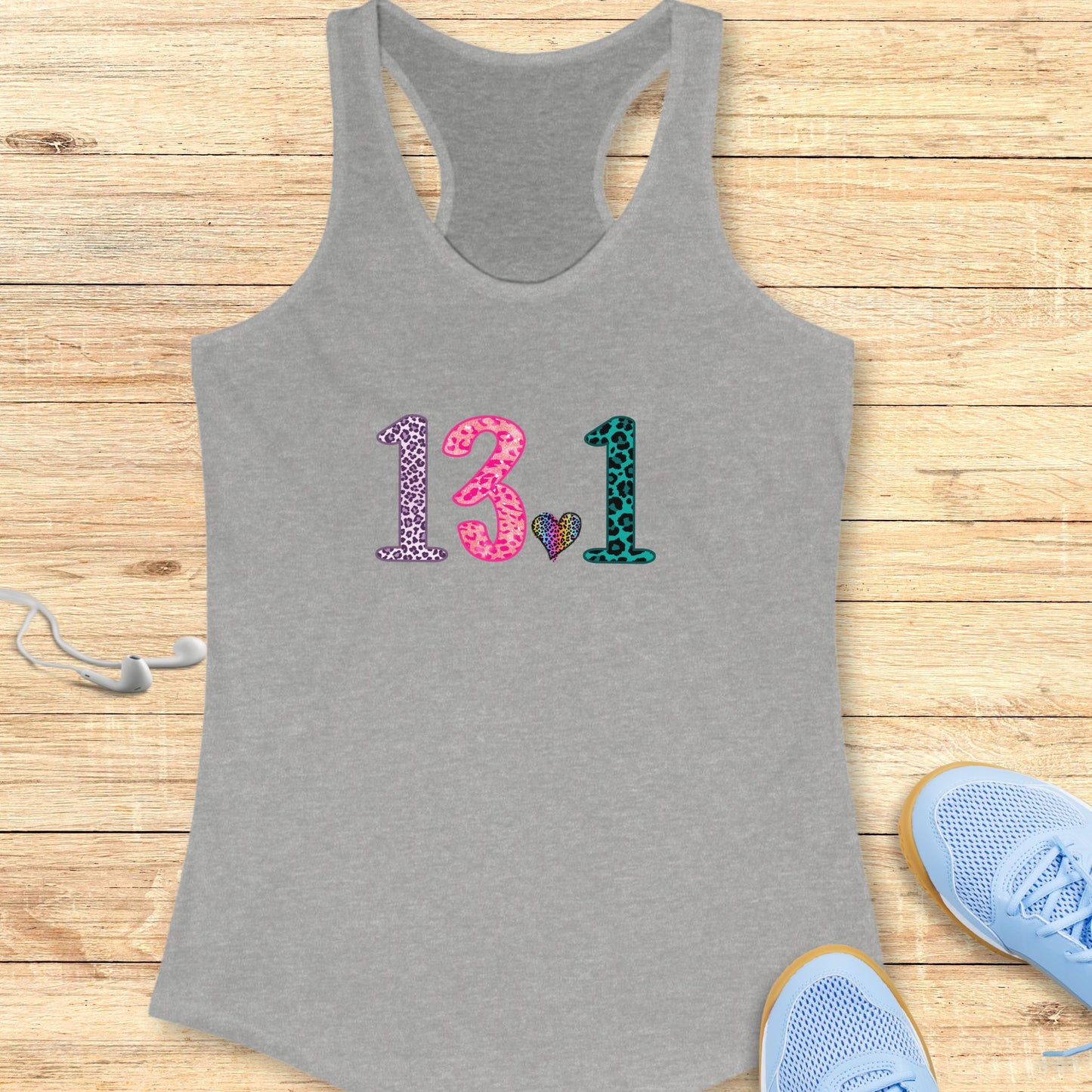 Women’s Running Racerback Tank Top Half Marathon Leopard and Heart