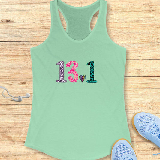 Women’s Running Racerback Tank Top Half Marathon Leopard and Heart