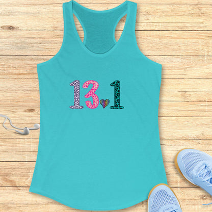 Women’s Running Racerback Tank Top Half Marathon Leopard and Heart
