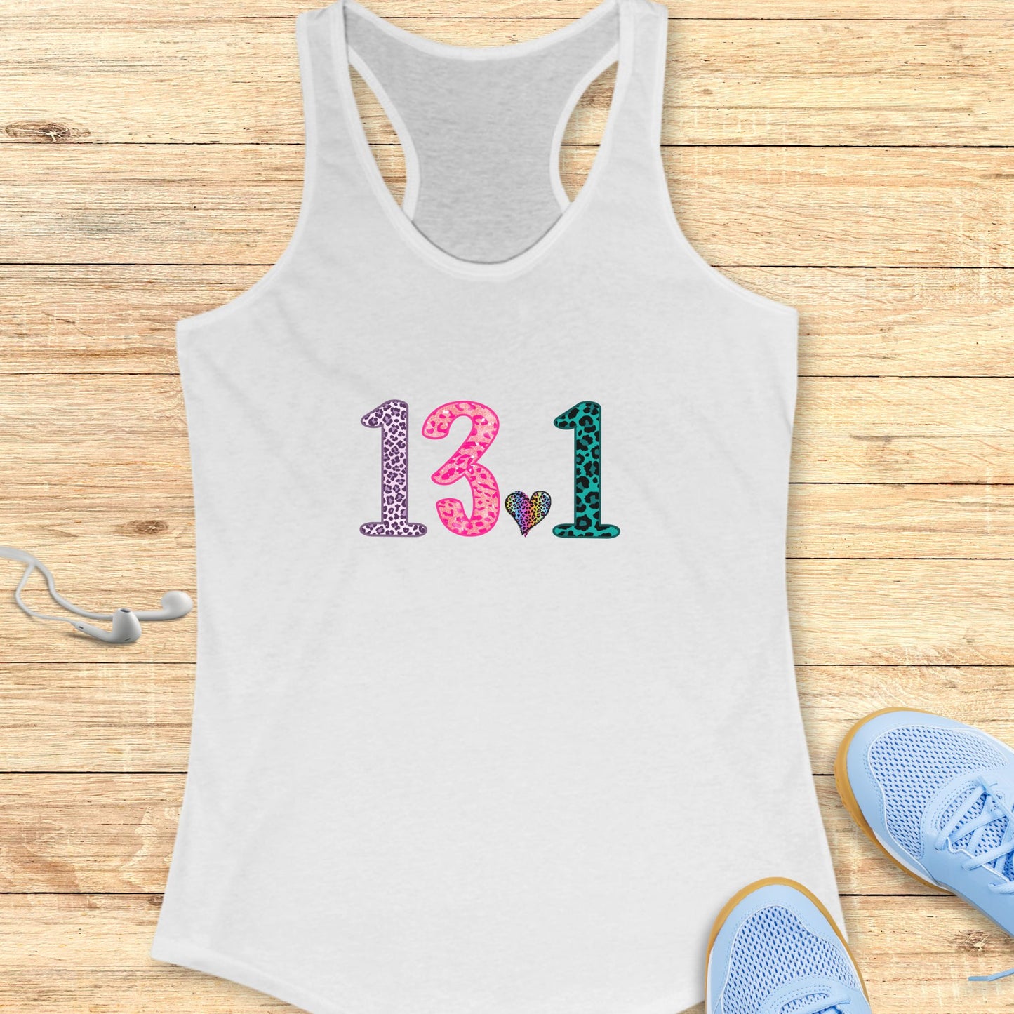 Women’s Running Racerback Tank Top Half Marathon Leopard and Heart