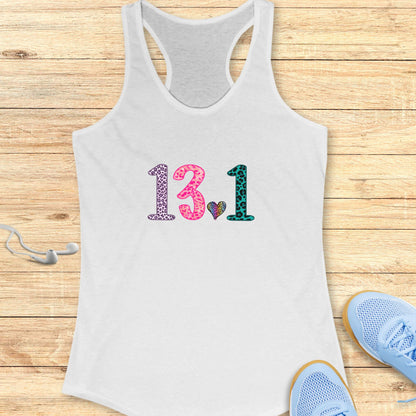 Women’s Running Racerback Tank Top Half Marathon Leopard and Heart